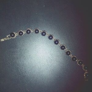 Onyx and Sterling Silver Link Bracelet from India, "Charming Orbs""